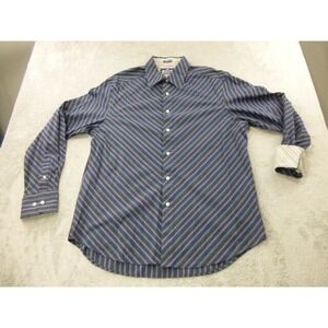 R&G Robert Graham Shirt Mens XL Blue Striped Flip‎ Cuff Long Sleeve Button Up